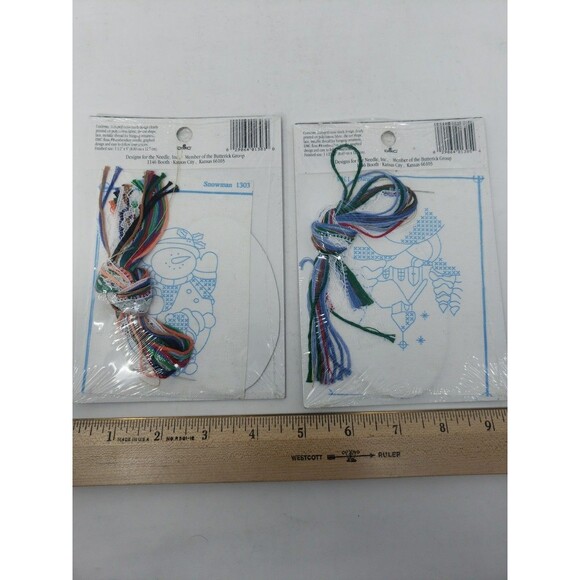 Lace Ornament Kits Stamped VTG 1990s Designs for the Needle Church Snowman NOS - Picture 15 of 16